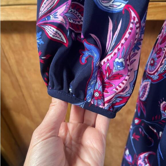 Talbots Navy And Purple Floral Paisley Knee Length Dress Size 4 - Picture 8 of 10